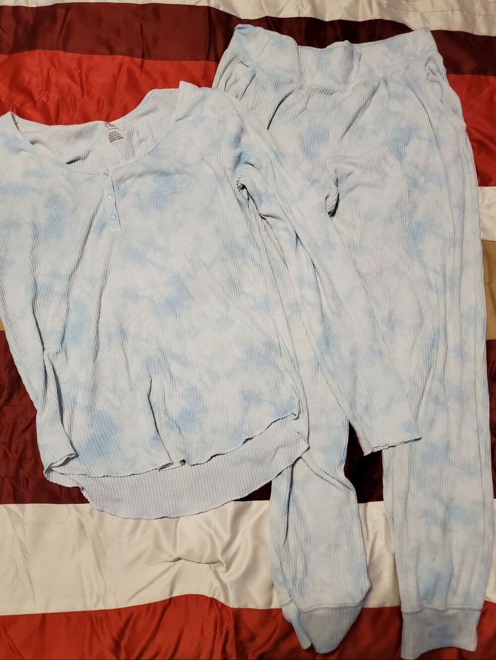 Victoria's Secret PINK Blue Tie-Dye Ribbed Lounge Set - Size L